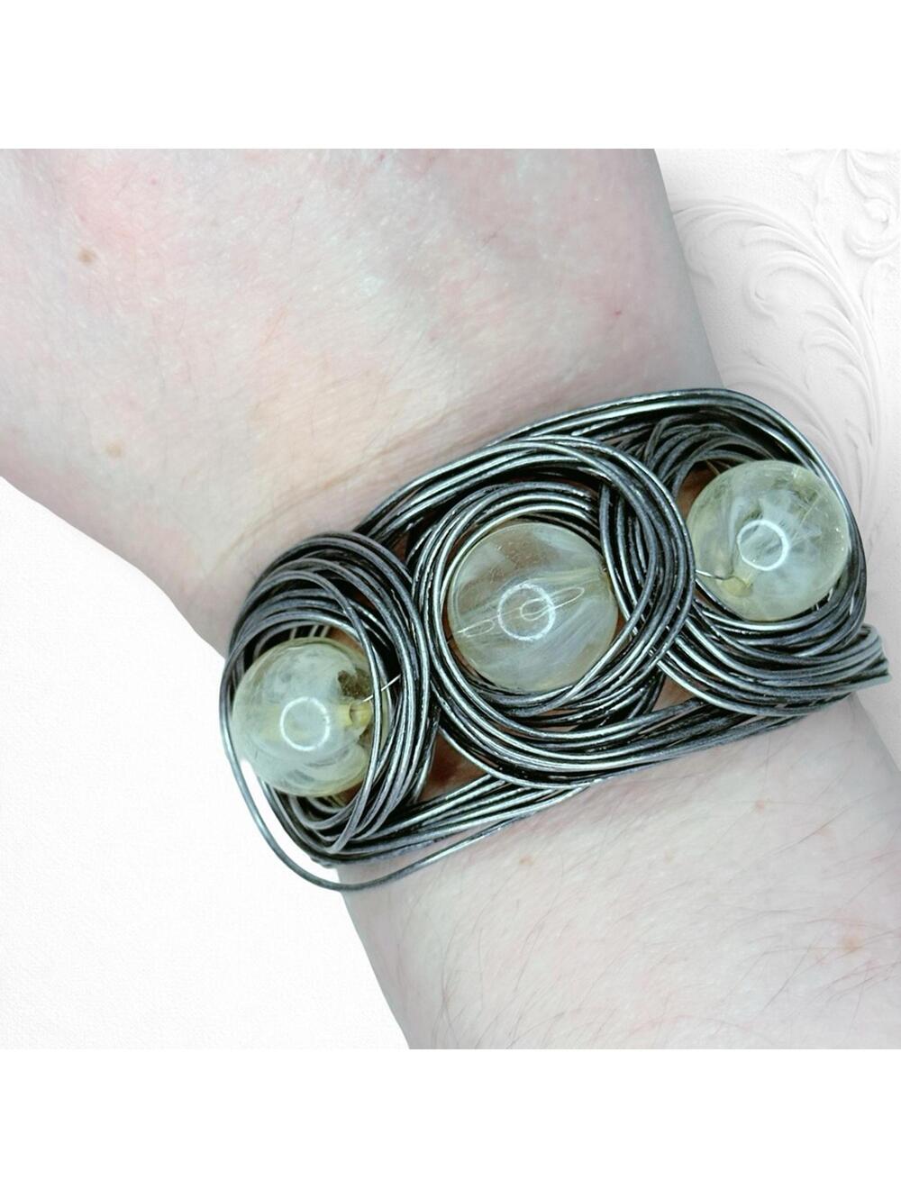604. Handmade Wire Wrapped Bracelet with Clear Beads